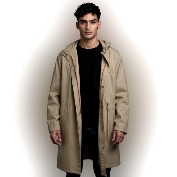 Vintage London Fog Hooded Trench Coat 42L Snap Zip Closure Gorpcore - Picture 1 of 7